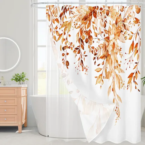 Vista 68 de Gibelle - Cortina de ducha para ducha pequeña 36 x 72, cortina de ducha estrecha con flores blancas y negras, juego de cortina de ducha de tela