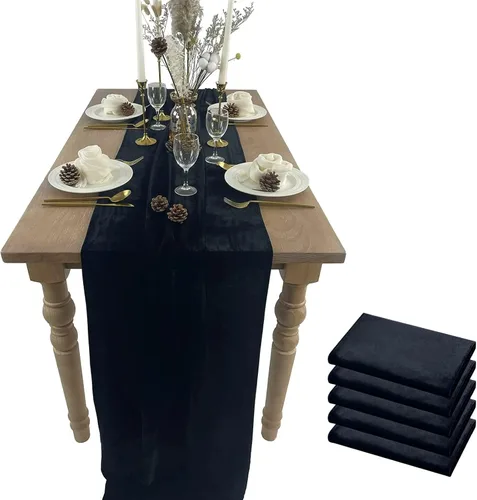 Vista 14 de Lujoso camino de mesa de terciopelo, decoraciones de recepción de boda de 10 pies, tela de terciopelo suave de 20 x 120 pulgadas, revestimiento