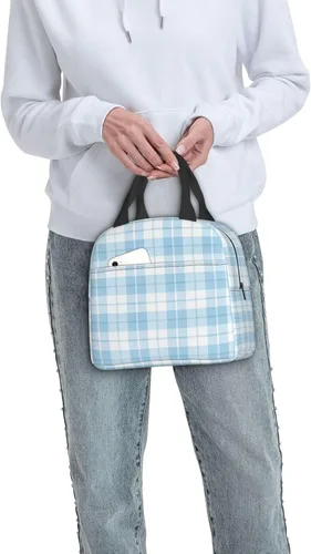 Vista 9 de Miaoquhe Lunch Box for Women Men Blue Plaid Checkered Insulated Lunch Bag for Teen Girls Adults Gingham Cute Preppy Reusable Portable Lunchbox