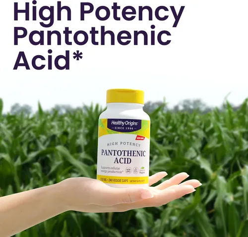 Vista 4 de Healthy Origins Cápsulas veganas de 500 mg de vitamina B5 de ácido pantoténico, alta resistencia, refuerzo de energía y apoyo al metabolismo