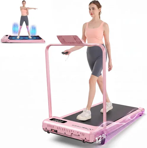 Vista 12 de ANCHEER Walking Pad with Incline - Foldable Treadmill with Handle Bar 01-rosa