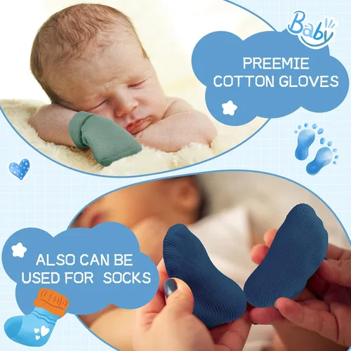 Vista 4 de 12 pares de manoplas prematuros para niñas y niños prematuros, guantes prematuros para recién nacidos y niños pequeños