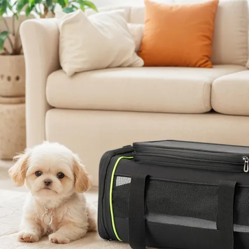 Vista 7 de Transportador de mascotas expandible negro para gatos y perros, aprobado por aerolíneas, diseño extensible de 2 lados y altura, bolsa de viaje