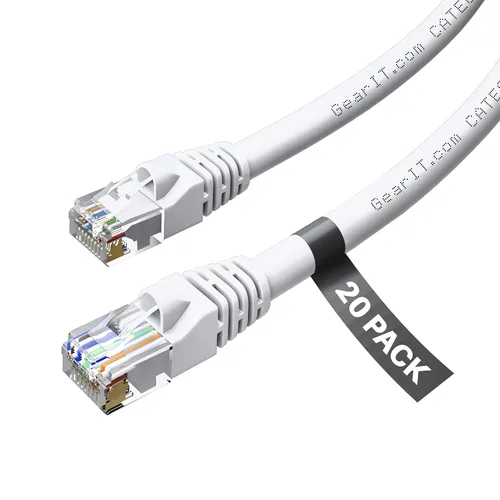 Vista 42 de GEARit Paquete de cables Ethernet Cat 6 - Paquete de 20 cables de conexión Ethernet Cat6 de 1 pie Cable de conexión de red RJ45, conectores sin