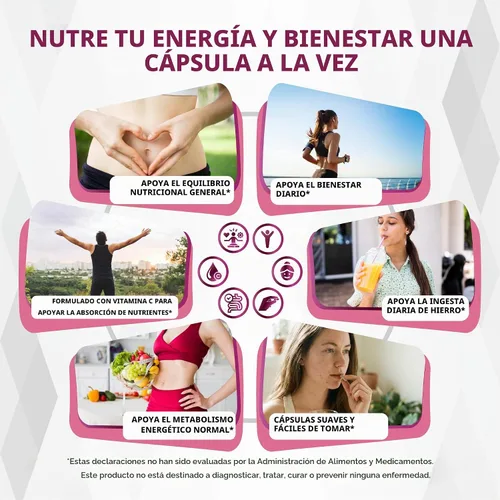 Vista 3 de Bisglicinato de hierro natural Nessarit 6 en 1 con vitamina C, 150 cápsulas
