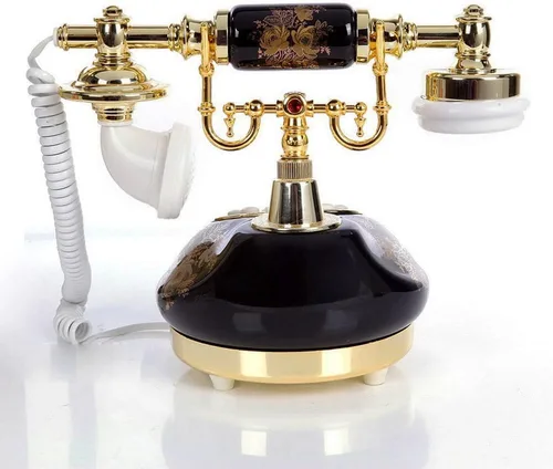 Vista 6 de Teléfono fijo de cerámica con cable, negro, teléfono casero decorativo clásico para la decoración de la oficina