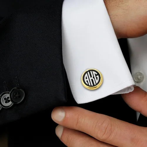 Vista 2 de Gemelos de oro personalizados - Gemelos con monograma grabados - Gemelos con monograma grabados - Regalo de novio de boda o padrinos de boda gemelos