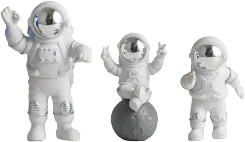 Vista 6 de 3 unids PVC astronauta estatuilla hombre espacial escultura abstracta decoración de la torta decoración del hogar niño regalo de cumpleaños (dorado)