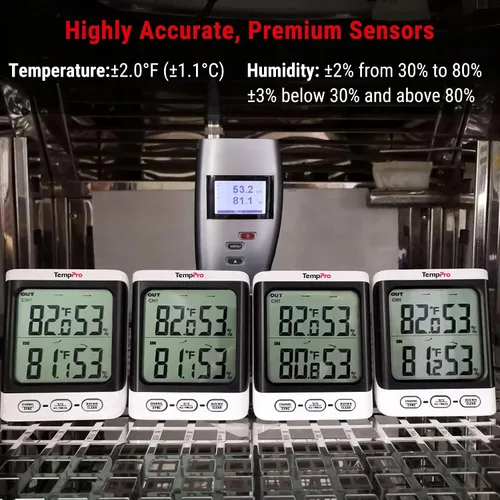Vista 7 de Hidrómetro ThermoPro TP62 digital e inalámbrico para interior y exterior, medidor de temperatura y humedad con pantalla LCD de retroiluminación