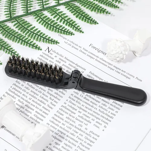 Vista 3 de 2 piezas de cepillo plegable de viaje con cerdas de jabalí, bolsillo plegable, rango antiestático, mini herramienta de peinado para barba y cabello