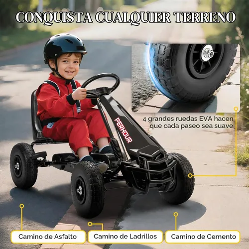 Vista 5 de Qaba Go Kart - Pedal de 4 ruedas para niños, asiento ajustable para niños Negro