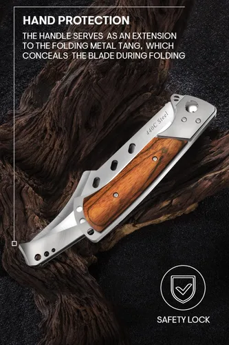 Vista 7 de Grand Way Cuchillo plegable de hoja larga – Cuchillos afilados para caza, senderismo, campamento, supervivencia táctica y trabajo para hombres