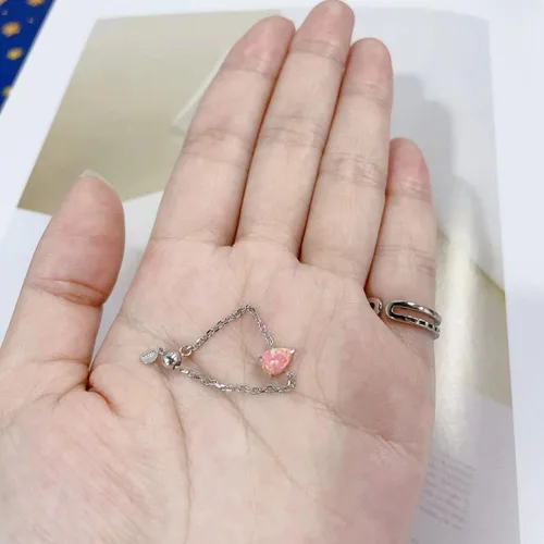 Vista 3 de Anillo de corazón de ópalo para mujer, plata de ley 925, ajustable, anillo de compromiso de amor, corazón, anillos de promesa, anillos colgantes