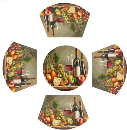 Vista 15 de Juego de 4 manteles individuales de cuña de otoño, hojas de calabaza de 4 manteles individuales de cuña y 1 mantel individual redondo. Resistente al