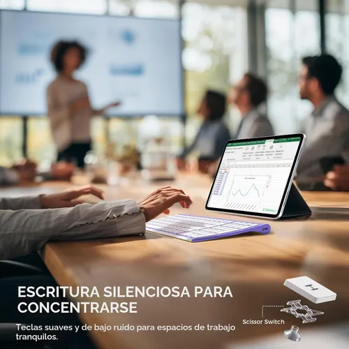 Vista 4 de iClever Teclado Bluetooth BK10 Escritura silenciosa Multidispositivo USB-C Recargable - Teclado inalámbrico delgado para Mac Windows iPad Office