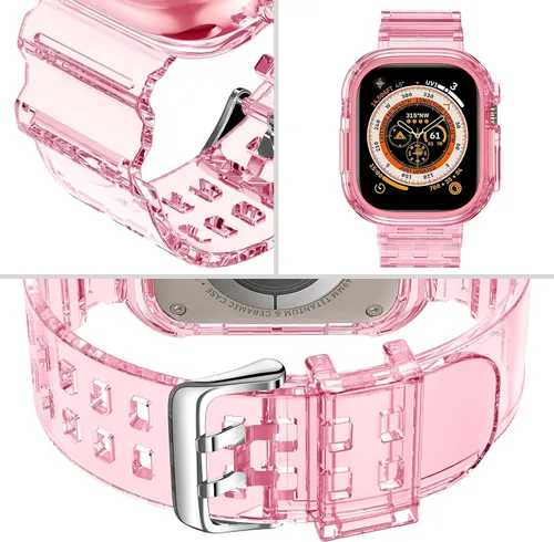 Vista 55 de DABAOZA - Correa transparente compatible con Apple Watch con estuche protector, correa deportiva de TPU con brillo para mujeres y hombres