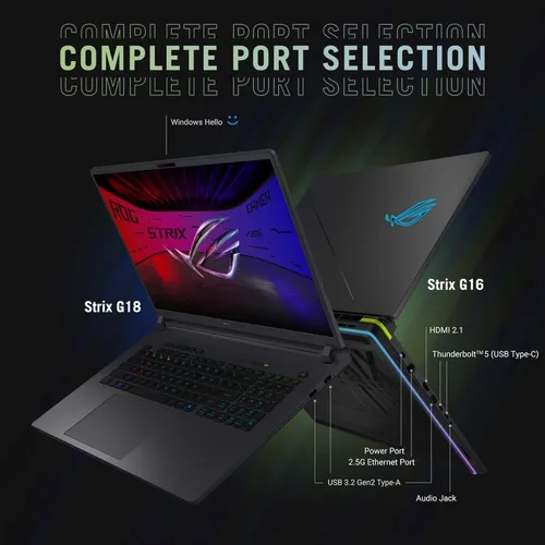 Vista 8 de ASUS ROG Strix G18 (2025) Laptop para juegos, NVIDIA RTX 5080 16GB GDDR7, Intel Ultra 9 275HX(hasta 5.4GHz), pantalla Rog Nebula de 18 pulgadas, 240