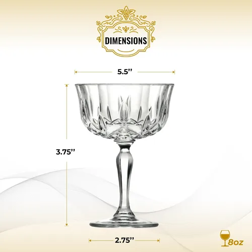 Vista 3 de HISTORY COMPANY Newport Social Season Crystal Cocktail Coupé - Juego de 2 piezas de inspiración vintage para cócteles artesanales
