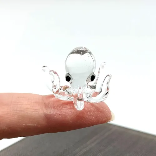 Vista 12 de Pulpo diminutas micro figuras sopladas a mano de vidrio de color arte animales coleccionables regalo decoración del hogar (negro)