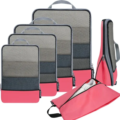 Vista 262 de BAGAIL 4 juegos/6 juegos/8 cubos de compresión para embalaje, accesorios de viaje, organizadores de embalaje expandibles (malla cuadrada, 06-beige)