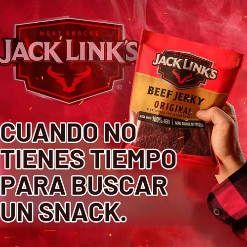 Vista 5 de Jack Link's Carne seca original, gran aperitivo diario, 0.35 oz de proteína y 80 calorías, hecha con 100% carne de res, 96% libre de grasa, sin MSG