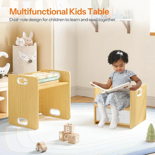 Vista 5 de HOOBRO Juego de mesa y silla de destete, juego de mesa y silla para niños, muebles para niños de 1 a 3 años, mesa y silla para lectura para niños