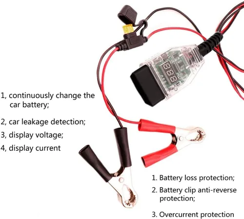 Vista 2 de Herramienta de repuesto de batería automotriz OBD2 de 4.9 ft, OBD a 12 V, cable de ahorro de memoria de apagado automático para computadora