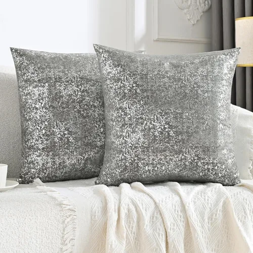 Vista 13 de JELLYMONI Juego de 2 fundas de almohada decorativas brillantes, fundas de almohadas decorativas con purpurina dorada de 16 x 16 pulgadas para sala