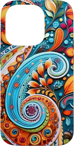 Vista 17 de Vivid Blue and Orange Paisley Floral Art Case for iPhone 17