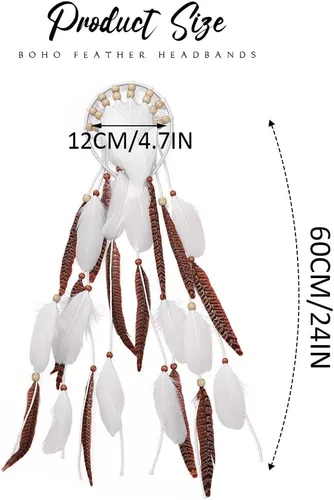 Vista 4 de GORTIN Diadema de plumas bohemias, diadema india hippie, tocado gitano blanco, trajes bohemios, accesorios para el cabello para mujer