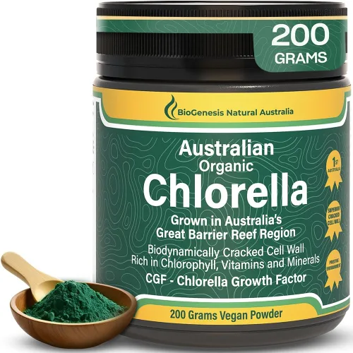 Vista 11 de Biogenesis Tabletas orgánicas de Chlorella – 300 unidades (500 mg) bayas mixtas Cultivado en Australia Pared celular agrietada BioDynamic Rico