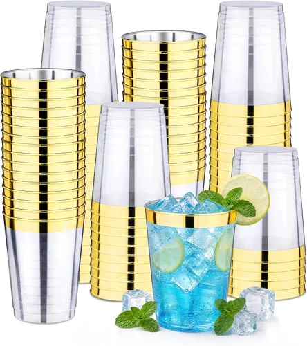 Vista 8 de Juego de 50 vasos de plástico transparente de 10 onzas con tapas