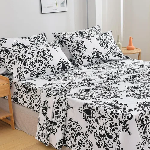 Vista 7 de American Home Collection - Juego de sábanas y fundas de almohada estampadas de 6 piezas, con 14 pulgadas de caída; sábanas de microfibra con doble