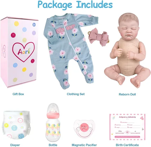 Vista 7 de Aori Muñecas Reborn de bebé realistas de 20 pulgadas, muñeca recién nacida de niña durmiendo ultra realista con cuerpo ponderado y muñeca de vinilo