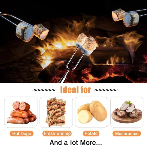 Vista 5 de BRIOUT - Palos para asar malvaviscos - Palitos para s'mores para fogata - Brochetas para hot dog y malvaviscos para fogata de camping - Tenedores