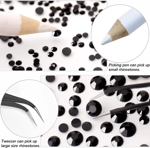 Vista 4 de 27000PCs Resin Rhinestones Kit, 2-6mm Crystal Diamond Gems with Picker Pencil, Tweezer & 2 Glue Bottles, Flatback Rhinestone Set for Diamond