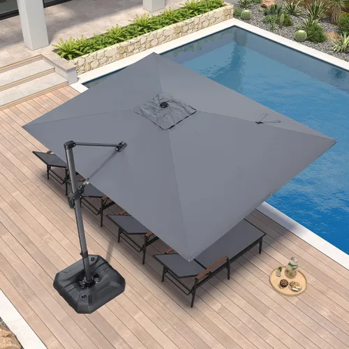 Vista 10 de PURPLE LEAF Sombrilla de patio de 8 pies para exteriores, sombrilla voladiza cuadrada de aluminio con rotación de 360 grados para jardín, terraza