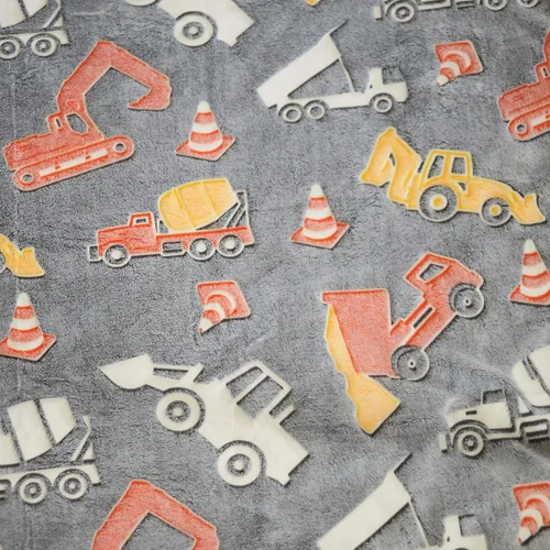 Vista 9 de Manta de camión de construcción que brilla en la oscuridad, manta luminosa de tractor para niños, manta de excavadora de camión volquete de felpa
