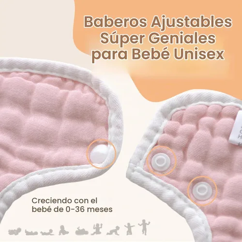 Vista 6 de MUKIN Toalla babeante para bebé, baberos a presión, baberos de muselina, paquete de 6, ajustable, algodón suave