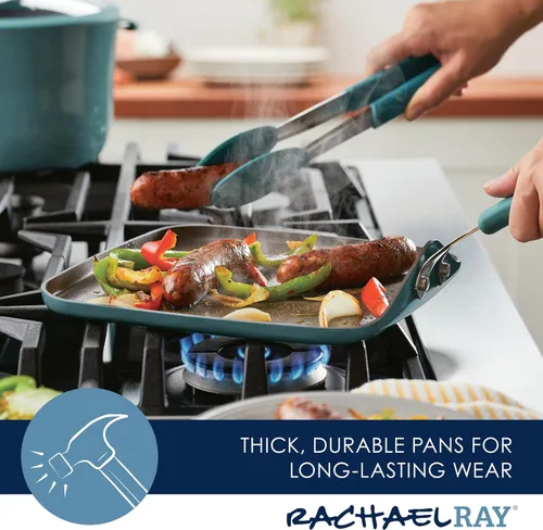 Vista 6 de Rachael Ray Cook + Create - Parrilla/Sartén antiadherente para estufa, cuadrada, 11 pulgadas, azul agave
