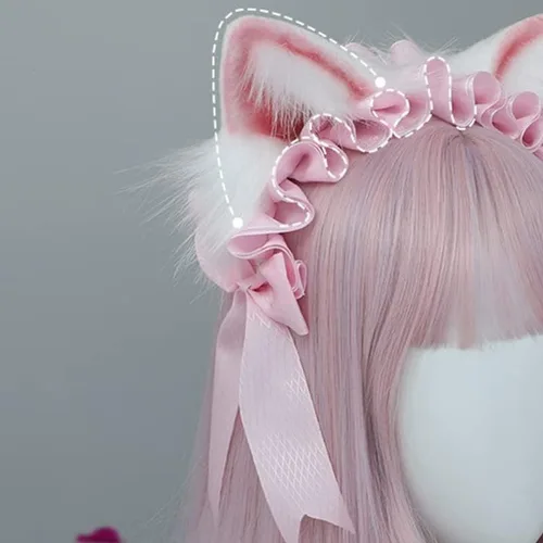 Vista 3 de Peluche con clip de orejas de gato de zorro peludo Lolita con orejas de dibujos animados para mujer diadema de pelo dulce para Halloween fiesta