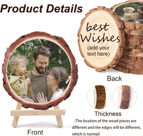 Vista 2 de Marco de fotos personalizado, impresión de fotos personalizada en rodajas de madera, artesanía de madera con soporte, regalos de fotos