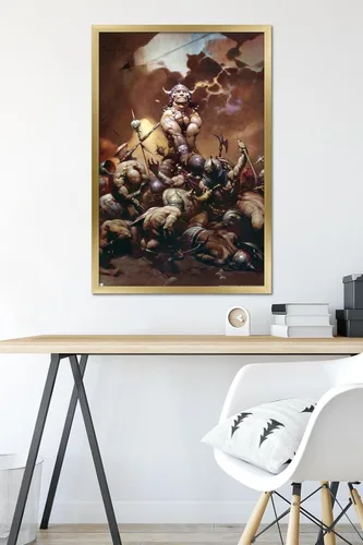Vista 6 de Trends International Frank Frazetta - Póster de pared de destructor, 34 pulgadas de largo x 22.4 pulgadas, versión enmarcada en oro Versión