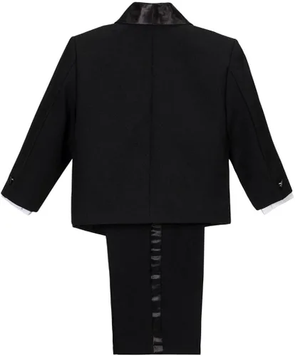 Vista 2 de Dressy Daisy Conjunto de traje de esmoquin para bebés y niños, talla 12-24 meses y 2T a 4T, color negro, blanco marfil