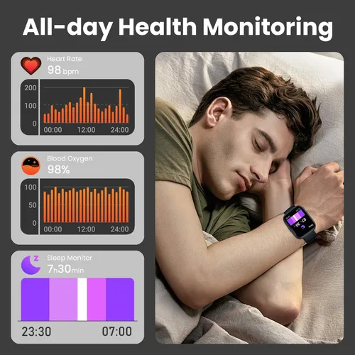 Vista 4 de Reloj inteligente para hombres y mujeres (respuesta/hacer llamadas), pantalla táctil de 1.95 pulgadas con monitor de frecuencia cardíaca/sueño