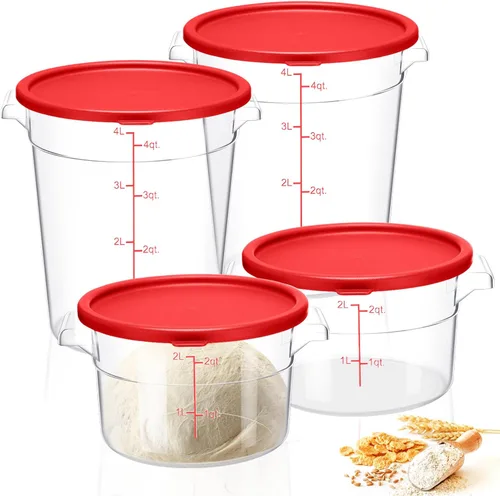 Vista 8 de Wenqik Juego de 4 recipientes de almacenamiento de alimentos con tapas, a prueba de masa, redondos, transparentes, con básculas y asas para pan Azul