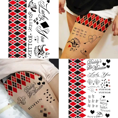 Vista 5 de TASROI 5 hojas de calcomanías de tatuaje HQ Joker para mujeres, hombres y adultos, tatuajes temporales de Halloween, kit de maquillaje de cara