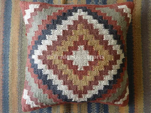Vista 5 de Trade Star - Funda de almohada Kilim hecha a mano de lana de yute, hermosas fundas decorativas de granja, altamente duraderas, 18 x 18 pulgadas