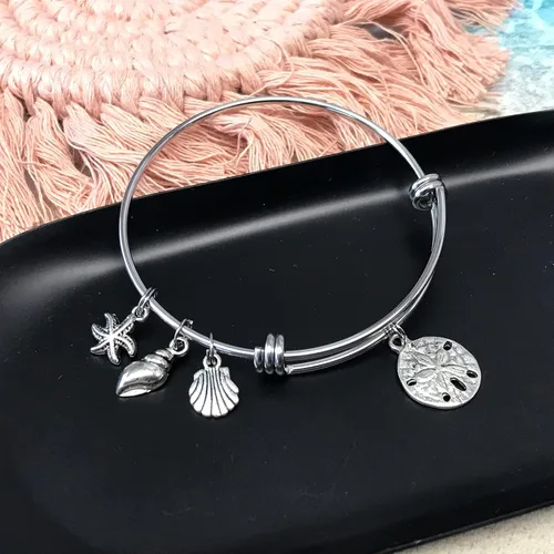 Vista 3 de Sea Shell Charm Bracelet with Sand Dollar Starfish Conch Scallop Beach Jewelry Coastal Summer