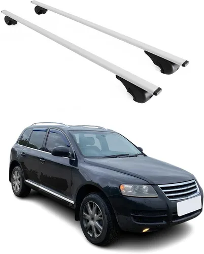 Vista 16 de OMAC Barras transversales de aluminio para VW Touareg 2004-2006, 2 unidades, antirrobo para viajes, kayak, canoa, surf, esquí, snowboard, camping